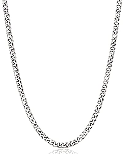 Fiusem Silver Tone Cuban Link Chain for Men, 5mm Mens Chain Necklaces, Stainless Steel Chain Necklaces for Men Women, 28 Inch - Image 1