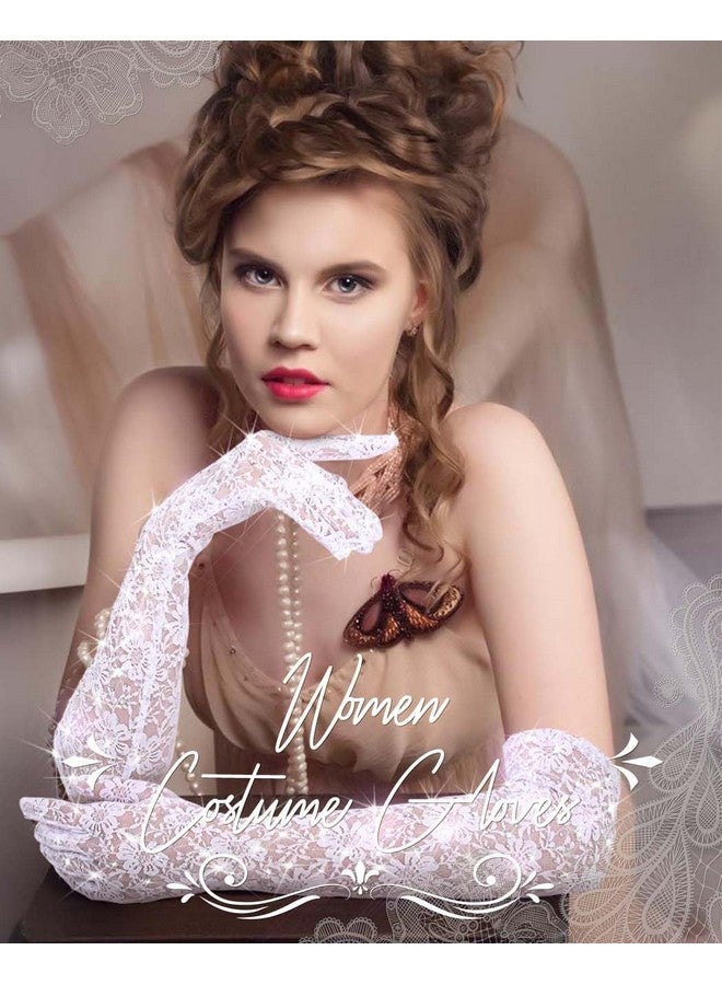 كامبسيس قفازات دانتيل من Campsis قفازات دانتيل طويلة بيضاء مرصعة بأحجار الراين لحفلات الأوبرا من عشرينيات القرن العشرين لحفلات الزفاف والعشاء - Image 4