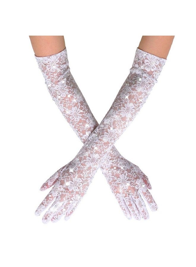 كامبسيس قفازات دانتيل من Campsis قفازات دانتيل طويلة بيضاء مرصعة بأحجار الراين لحفلات الأوبرا من عشرينيات القرن العشرين لحفلات الزفاف والعشاء - Image 1