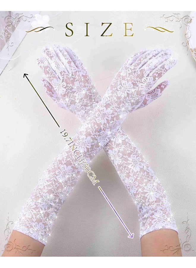 كامبسيس قفازات دانتيل من Campsis قفازات دانتيل طويلة بيضاء مرصعة بأحجار الراين لحفلات الأوبرا من عشرينيات القرن العشرين لحفلات الزفاف والعشاء - Image 2