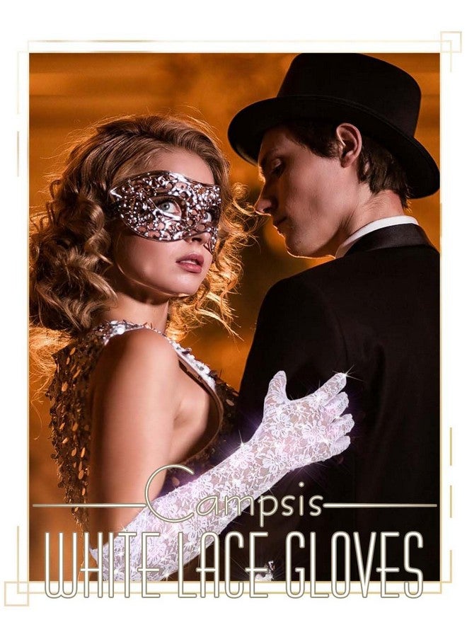 كامبسيس قفازات دانتيل من Campsis قفازات دانتيل طويلة بيضاء مرصعة بأحجار الراين لحفلات الأوبرا من عشرينيات القرن العشرين لحفلات الزفاف والعشاء - Image 5