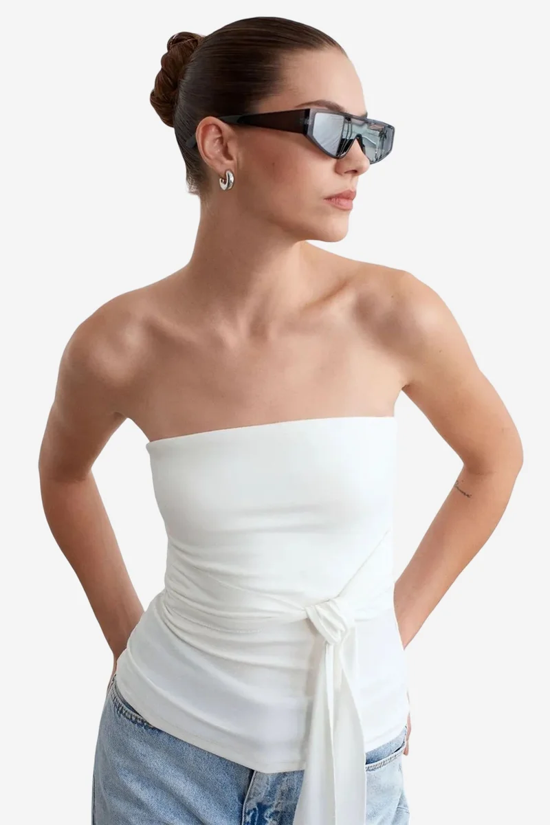 DILVIN Slim Fit Strapless Bandeau Blouse