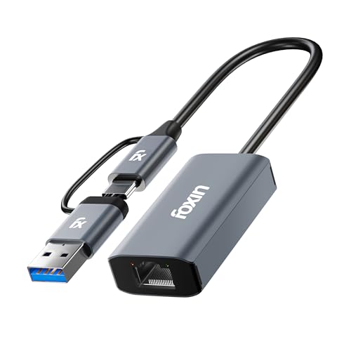 Foxin LAN Gigabit Ethernet Adapter with Dual Plugs (Type C + USB) | Super Speed 1000 Mbps Network LAN Converter | RJ45 LAN Port, Compatible with Laptop, Desktop, Gaming Console - FLA 1000UC - Image 1