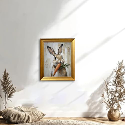 AIANHUA Gold Framed Vintage Easter Wall Art Rabbit Carrot Oil Painting Spring Bunny Canvas Print Rustic Farmhouse Picture Wall Decor for Kids Room Nursery Decor - Image 5