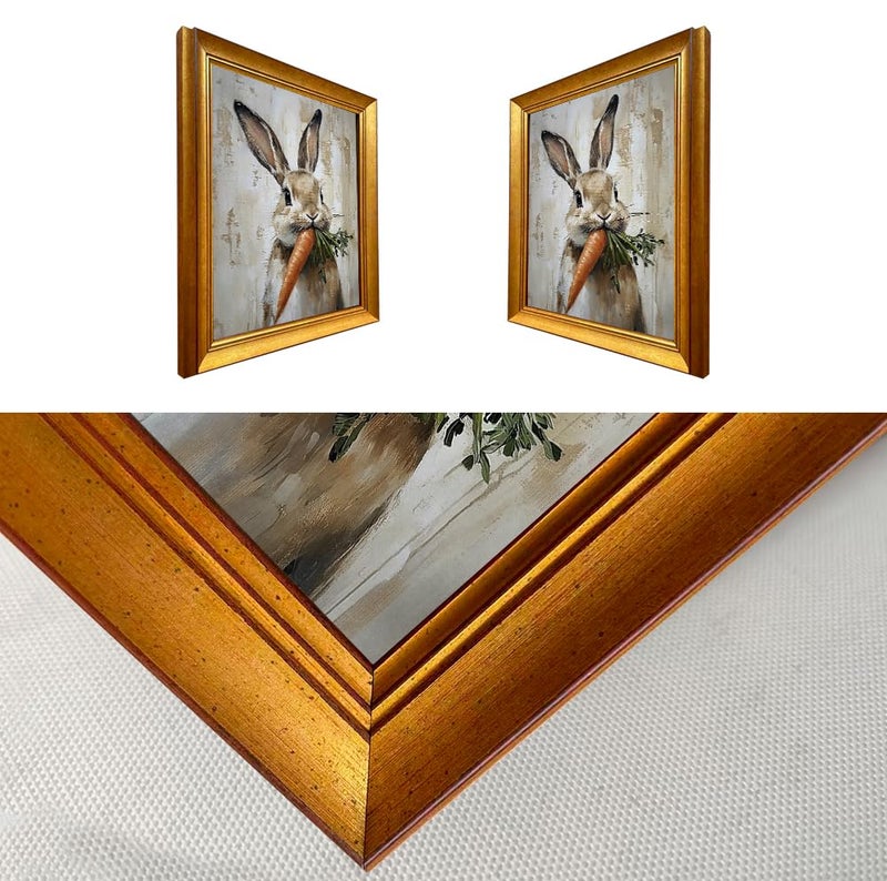 AIANHUA Gold Framed Vintage Easter Wall Art Rabbit Carrot Oil Painting Spring Bunny Canvas Print Rustic Farmhouse Picture Wall Decor for Kids Room Nursery Decor - Image 4