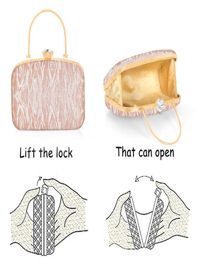 CLIX Womens Velvet Twist Lock clutch | Bridal Clutch | Peach Color - Image 3