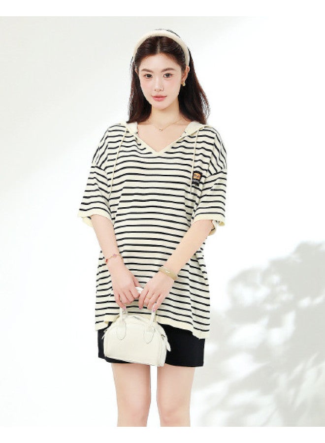 Bornbay Maternity Tops Summer New Loose Fit Plus Size Trendy Maternity Shirts Casual Short Sleeve Striped Tee For Pregnant Women - Image 1