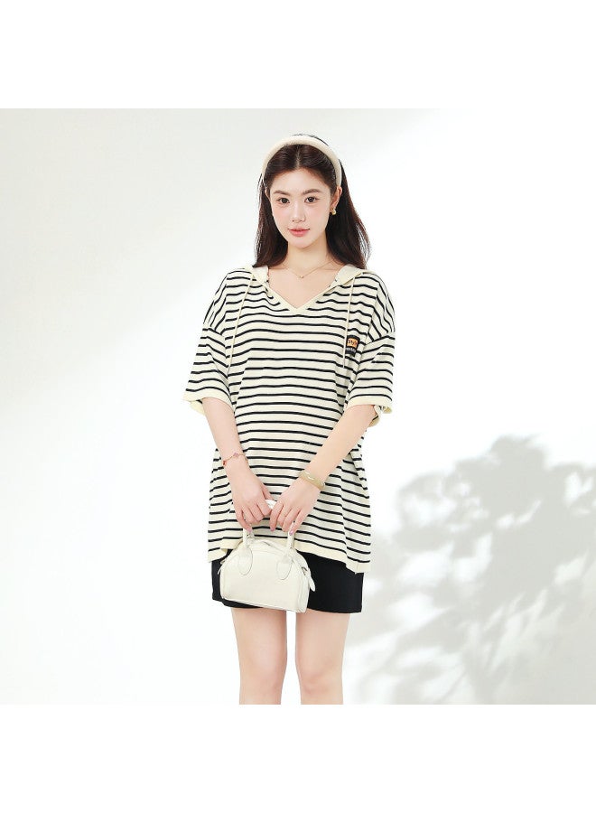 Bornbay Maternity Tops Summer New Loose Fit Plus Size Trendy Maternity Shirts Casual Short Sleeve Striped Tee For Pregnant Women - Image 4