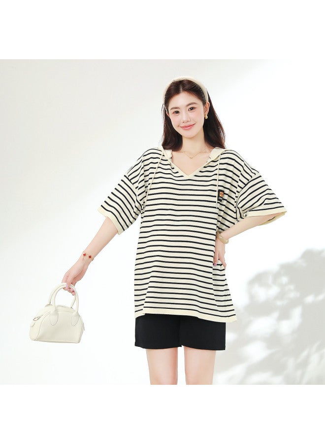 Bornbay Maternity Tops Summer New Loose Fit Plus Size Trendy Maternity Shirts Casual Short Sleeve Striped Tee For Pregnant Women - Image 5