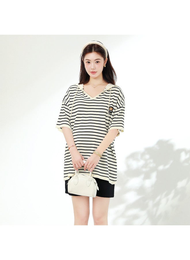Bornbay Maternity Tops Summer New Loose Fit Plus Size Trendy Maternity Shirts Casual Short Sleeve Striped Tee For Pregnant Women - Image 2