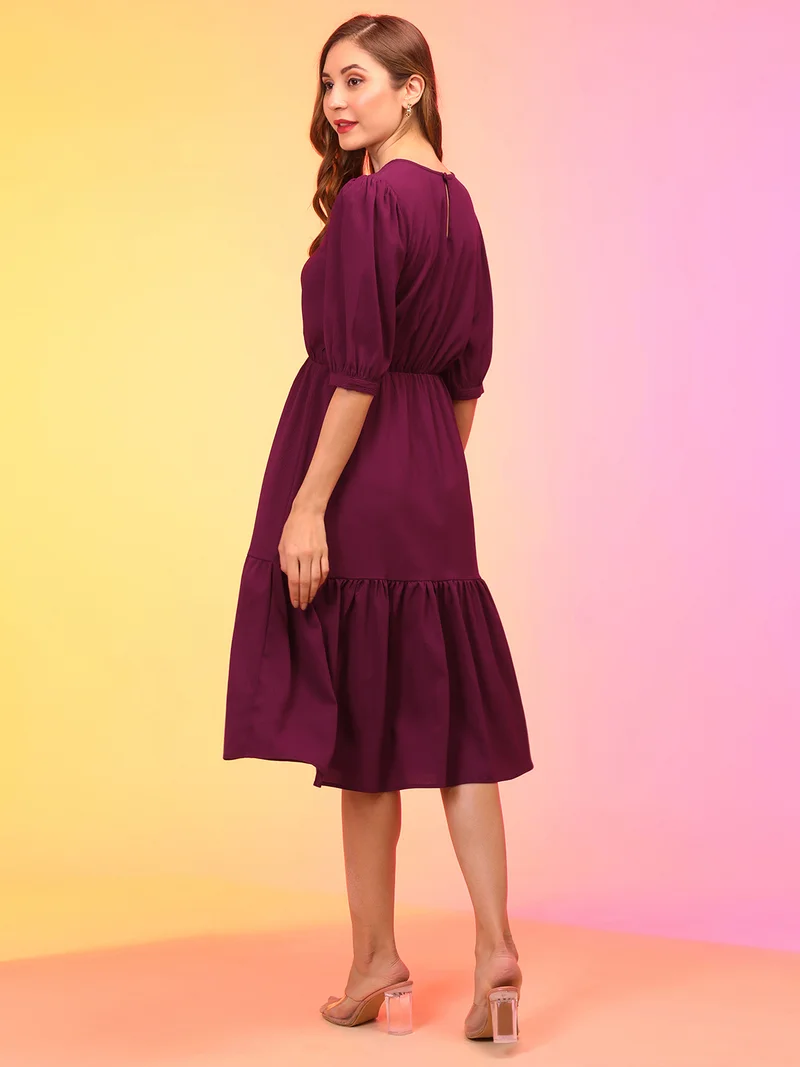 globus Globus Women Puff Sleeve Fit & Flare Midi Dress