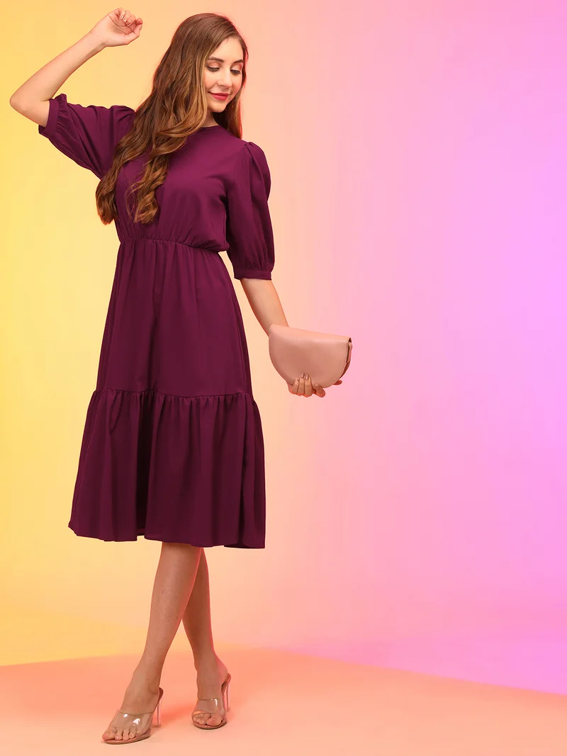 globus Globus Women Puff Sleeve Fit & Flare Midi Dress