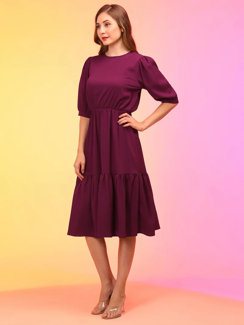 globus Globus Women Puff Sleeve Fit & Flare Midi Dress