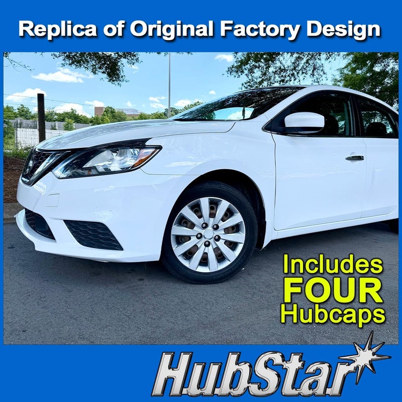 HubStar 16-Inch Premium Replica Hubcaps for Nissan Sentra 2013-2019 & Leaf 2013-2018, Silver, Set of 4 - Image 2