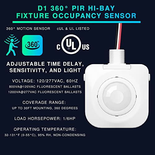 EverElectrix Ceiling Occupancy Motion Sensor, Passive Infrared Technology, High Bay Fixture Mount 360 Degree, Hard-Wired, 120-277 VAC, Commercial/Industrial Grade, 10-Pack - Image 2
