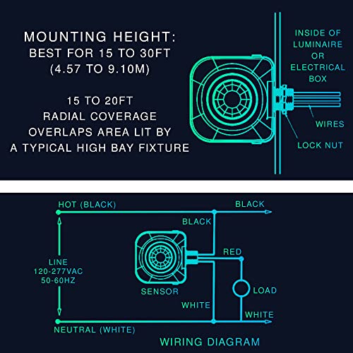 EverElectrix Ceiling Occupancy Motion Sensor, Passive Infrared Technology, High Bay Fixture Mount 360 Degree, Hard-Wired, 120-277 VAC, Commercial/Industrial Grade, 10-Pack - Image 3