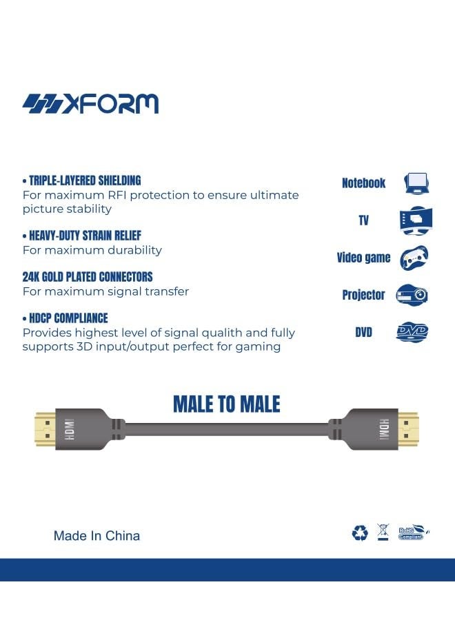 XForm High Speed HDMI Cable 1.5M for PS5, PS4, and Xbox - 4K, Black - Image 3
