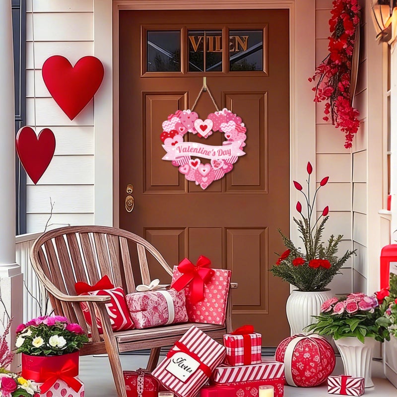 DISENB Valentine's Day Hanging Door Sign - Wooden Heart Decorations Romantic Love Porch Home Wall Outside Decorâ€Œ Pink - Image 4