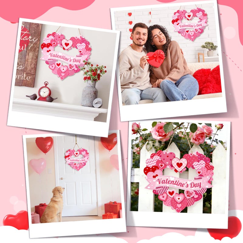 DISENB Valentine's Day Hanging Door Sign - Wooden Heart Decorations Romantic Love Porch Home Wall Outside Decorâ€Œ Pink - Image 3