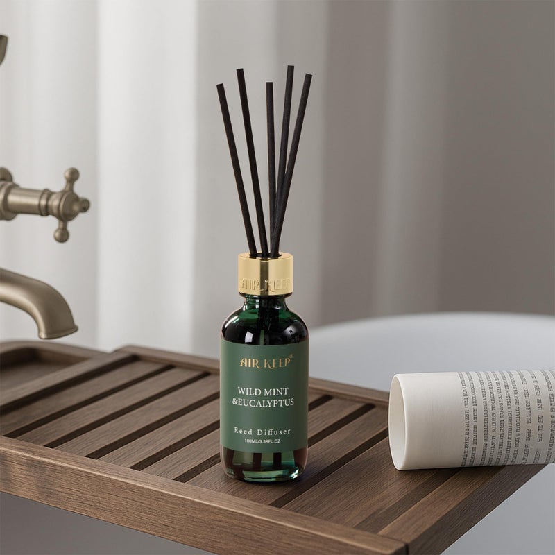 Airkeep Reed Diffuser Set, 3.38 fl oz (100 ml) - Wild Mint&Eucalyptus Oil Diffusers with 8 Reed Sticks, Home Fragrance Reed Diffuser for Bathroom Shelf Decor - Image 5