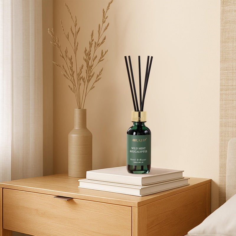 Airkeep Reed Diffuser Set, 3.38 fl oz (100 ml) - Wild Mint&Eucalyptus Oil Diffusers with 8 Reed Sticks, Home Fragrance Reed Diffuser for Bathroom Shelf Decor - Image 3