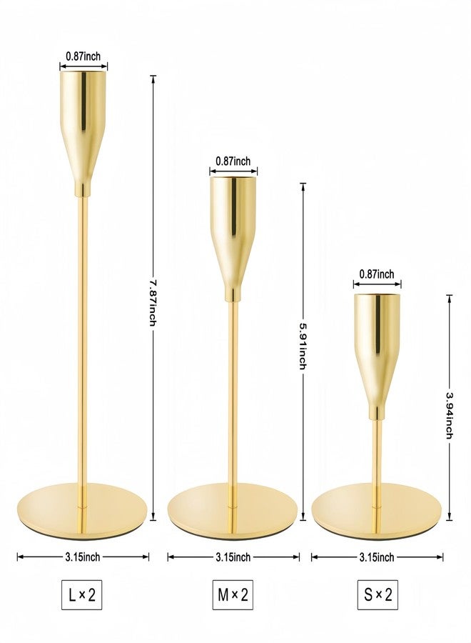 ECHFSM Gold Taper Candle Holders,Set of 6,Metal Candlestick Holders Bulk,Candle Stand for Wedding Decor,Mantel Centerpiece,Dinning Room,Home,Party,Festival（GCH07 Gold 6） - Image 2