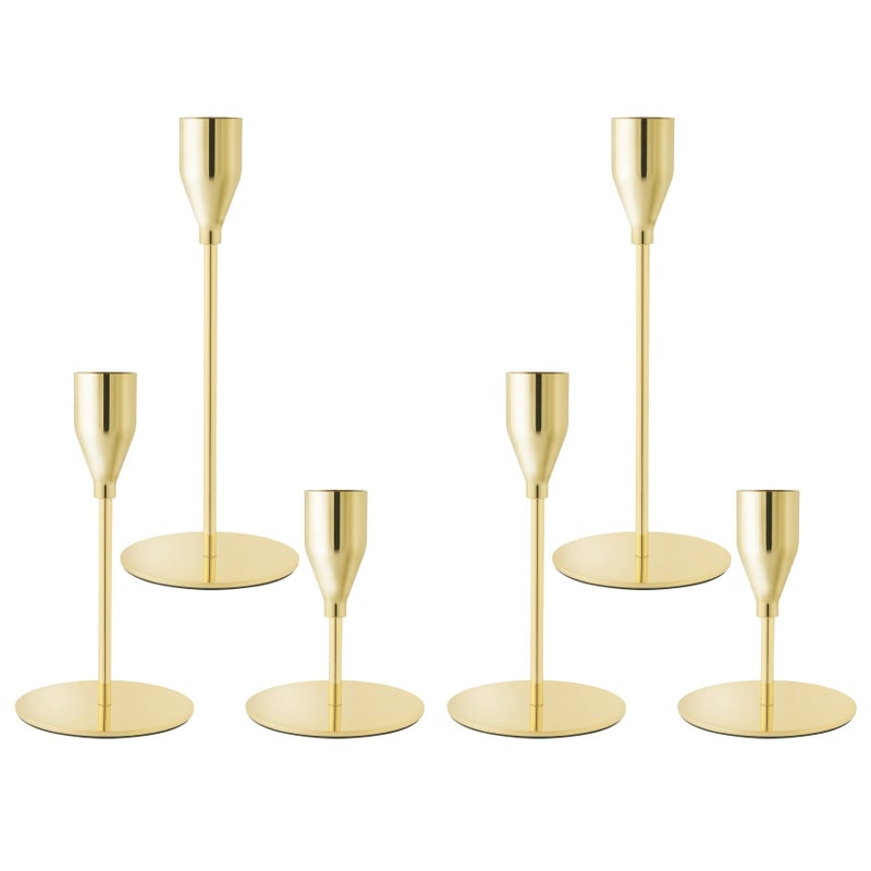 ECHFSM Gold Taper Candle Holders,Set of 6,Metal Candlestick Holders Bulk,Candle Stand for Wedding Decor,Mantel Centerpiece,Dinning Room,Home,Party,Festival（GCH07 Gold 6） - Image 1