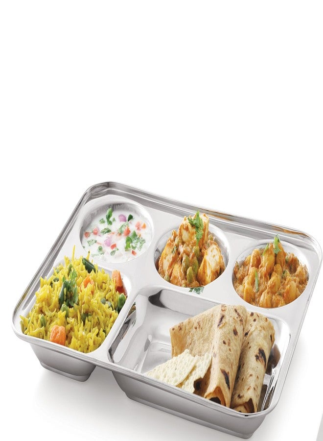 Anjali Mess Tray - 2 Pcs Durable and Food-Grade, 5-Compartment Serving Plate, Ideal for Meals, Snacks, and Thalis, Perfect for Home, Cafeterias, Hostels & Canteens Easy to Clean & Maintain