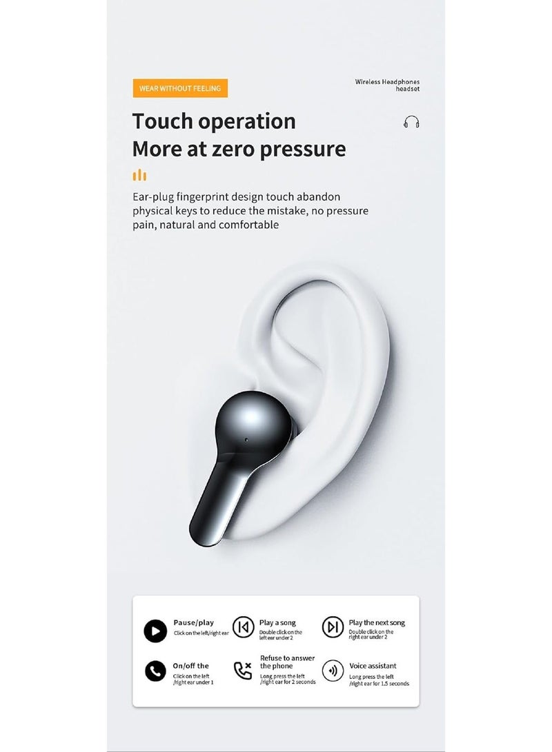 سماعات أذن لاسلكية حقيقية بتقنية Bluetooth 5.3 – صوت ستيريو مع علبة شحن وميكروفون ذكي لعزل الضوضاء وتحكم باللمس (أسود) - Image 4