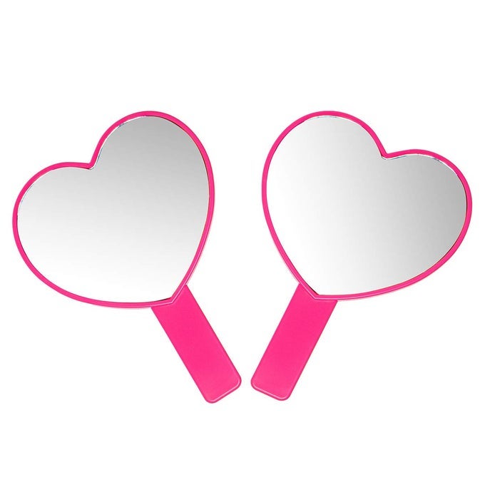 2PCS HEARTSHAPED MAKEUP HAND MIRRORTRAVEL HANDHELD MIRROR PORTABLE PERSONAL COSMETIC MIRROR WITH HANDLE ROSE RED
