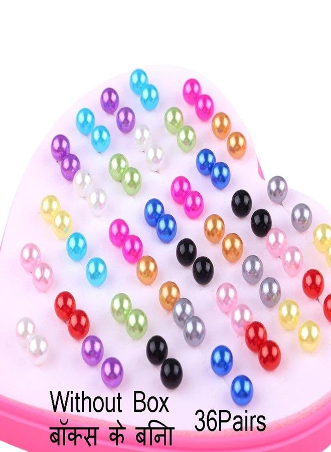 Honbon Korean Fashion Ear Rings 36 Pairs Colourful Cute Faux Pearls Stud Earrings Use For Girl - Image 3