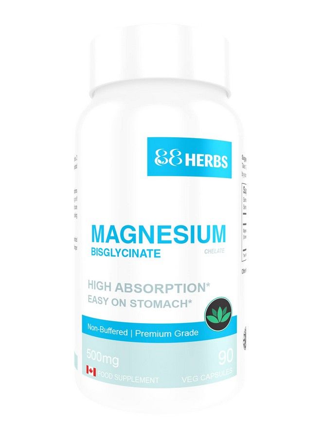 Magnesium Bisglycinate Highest Absorption Premium Grade No Fillers Non Buffered 90 Veg Caps 500Mg Magnesium Bisglycinate Per Cap (50Mg Elemental Magnesium)