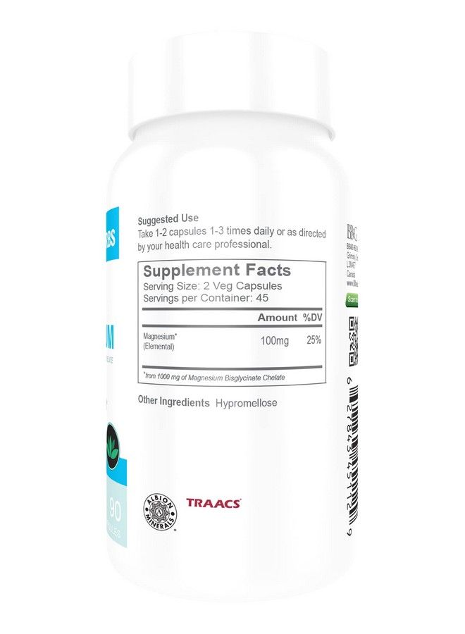 Magnesium Bisglycinate Highest Absorption Premium Grade No Fillers Non Buffered 90 Veg Caps 500Mg Magnesium Bisglycinate Per Cap (50Mg Elemental Magnesium)