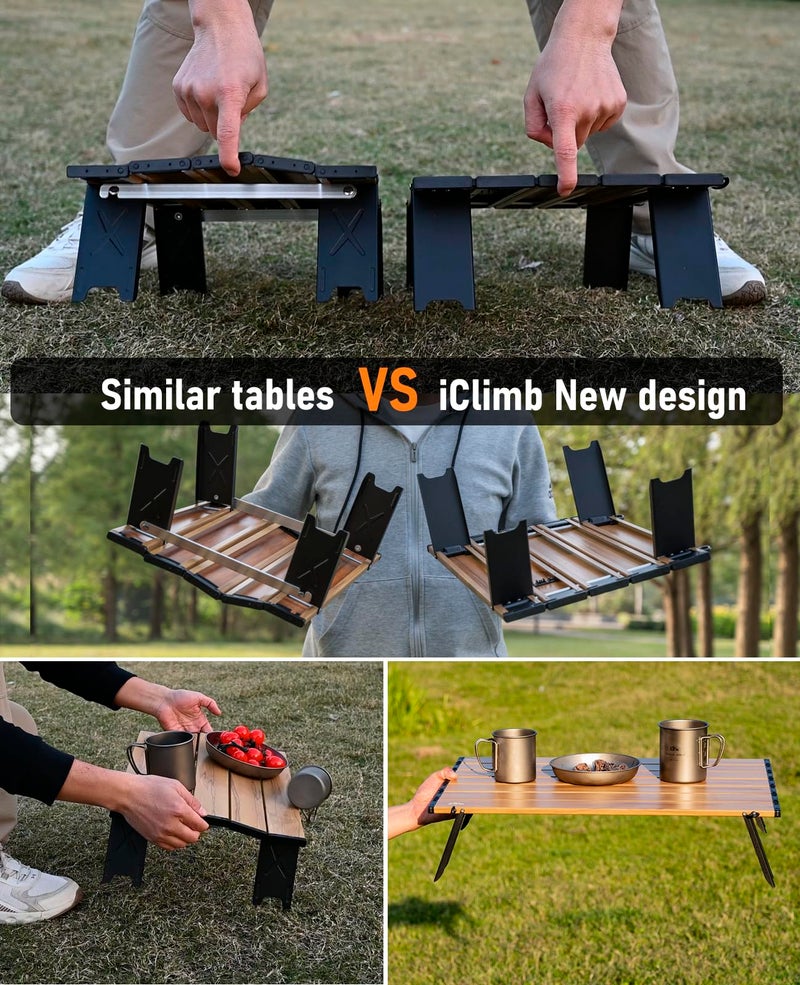 iClimb Ultralight Compact Mini Beach Picnic Folding Alu. Table with Carry Bag, Two Size (Nature - S) - Image 3