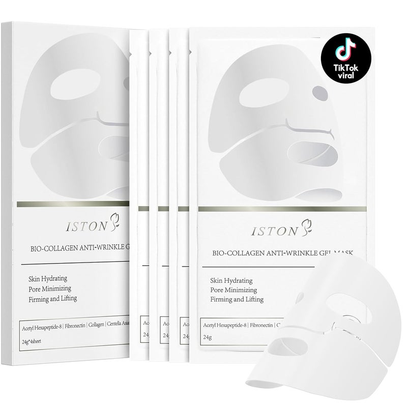 ISTON 4Pack Collagen Face Mask  2160PPM Real Collagen for AntiWrinkleFirmingPore MinimizingElasticity  Overnight Hydrating Face Masks Skincare  TikTok Trend Skin Care for All Skin Types