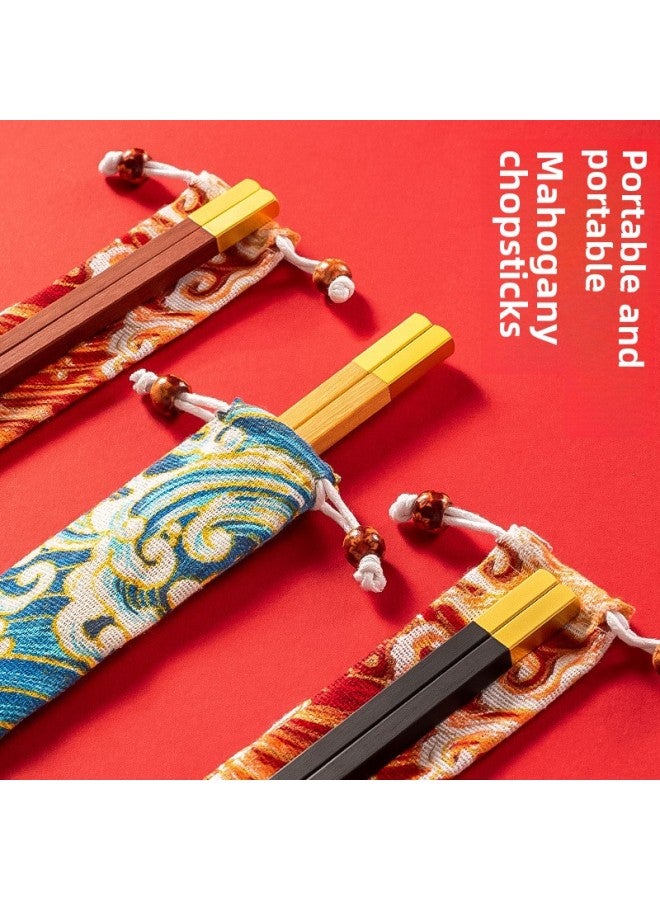 Chicken Wing Wooden Chopsticks Portable Cloth Bag Guofeng Travel Mountaineering Carry-on Solid Wood Redwood Chopsticks Household One Person Chopsticks-Color:Gourd Top Chicken Wing Wood A Pair Of Cloth Bags  - Image 3