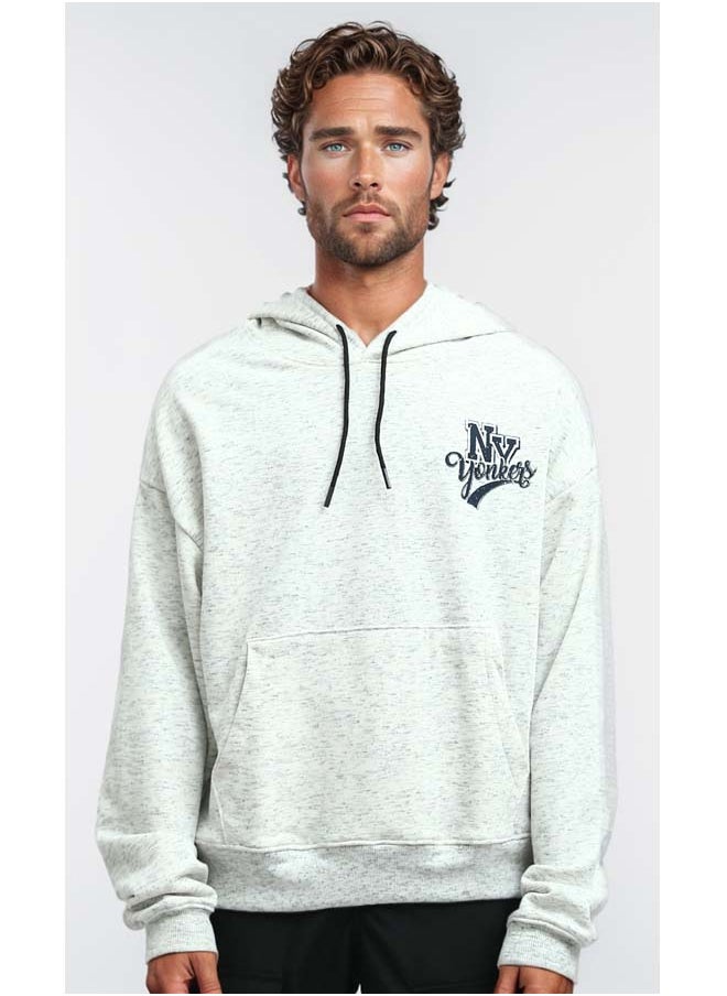 RAVIN Front Side Print Heather Off-White Winter Hoodie  - Image 1