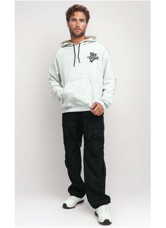 RAVIN Front Side Print Heather Off-White Winter Hoodie  - Image 2