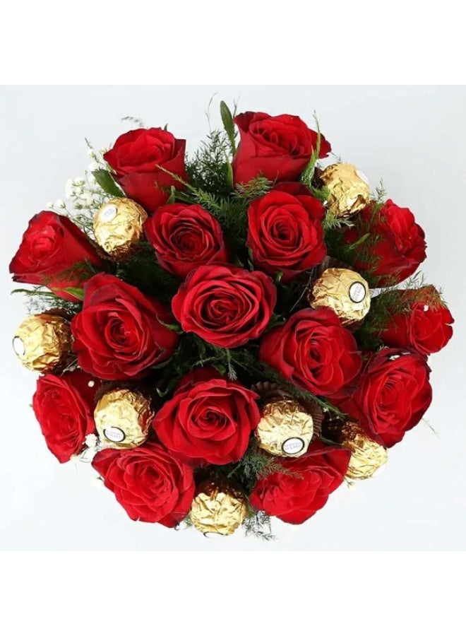 Carmel Flowers 15 وردة حمراء مع صندوق فيريرو لعيد الحب - Image 2