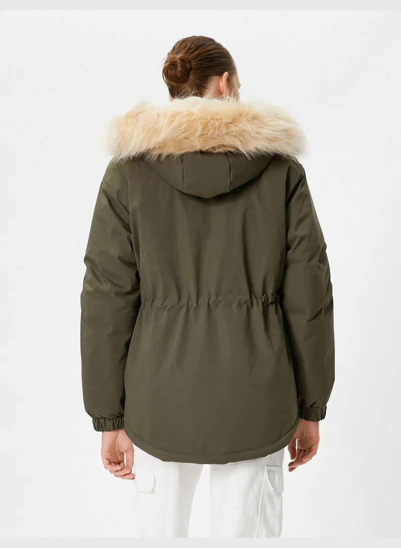 كوتون Elastic Waist Plush Detail Puffer Hooded Coat