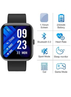 Zoom Plus Smart Watch For Men Women, Bluetooth Fitness Tracker With Blood Pressure Heart Rate Monitor Full Touch Screen Activity Tracker IP68 Waterproof For Android iOS, Black  - Image 2