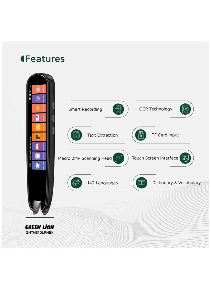 إلترازون Smart Translation Pen with Voice, Photo & Scan Modes – Real-Time OCR Text & Speech Translator for 142 Languages, Touchscreen, Vocabulary & Dictionary, TF Card Input – Black - Image 3