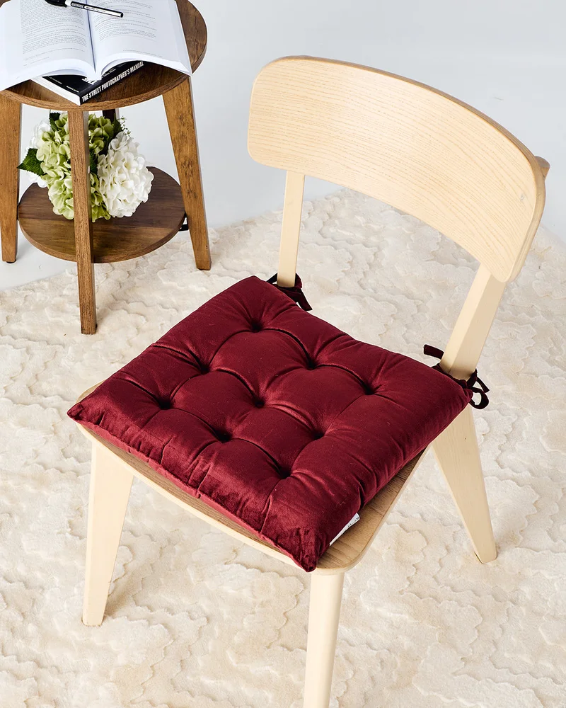 REDTAG Burgundy Velvet Plain Chairpad