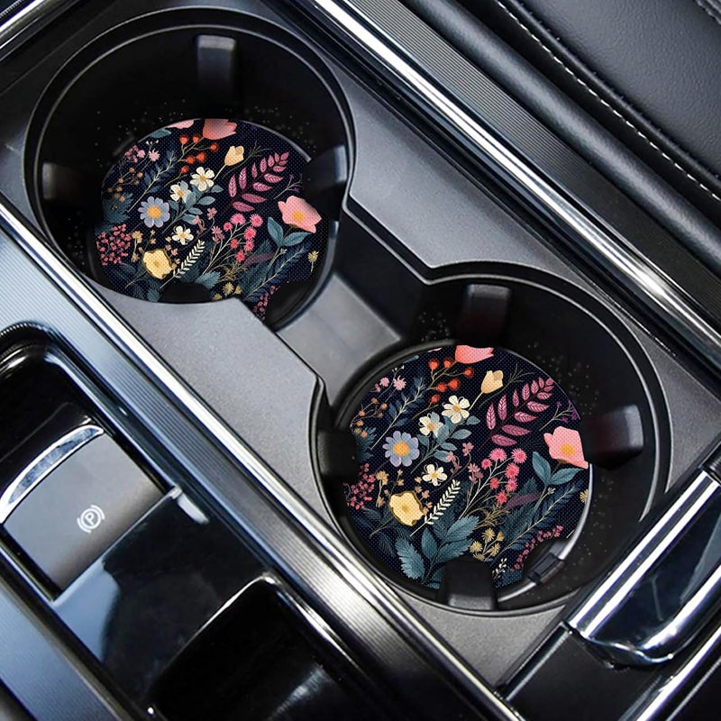 WOCOCN Cute Cup Holder Coasters for Your Car with Fingertip Grip, Auto Accessories for Women & Men,Pack of 2(Anthemia) - Image 1