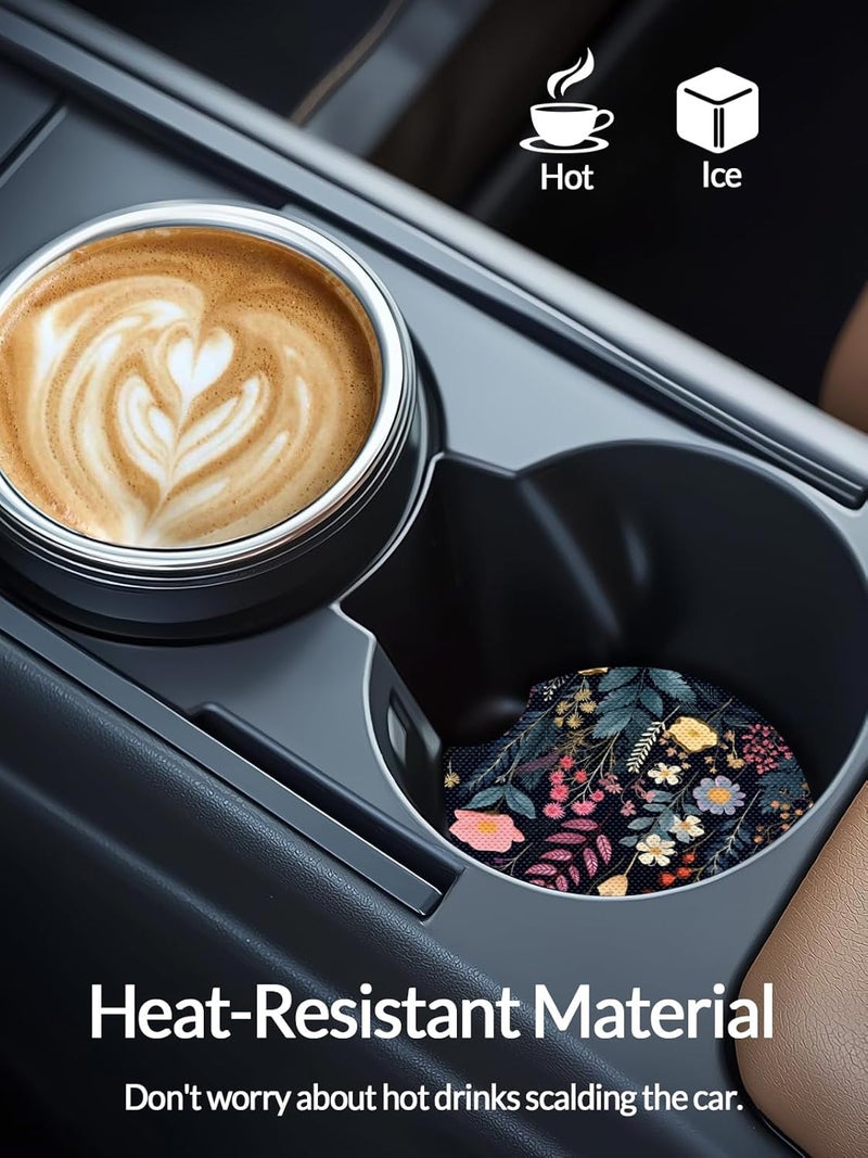 WOCOCN Cute Cup Holder Coasters for Your Car with Fingertip Grip, Auto Accessories for Women & Men,Pack of 2(Anthemia) - Image 2