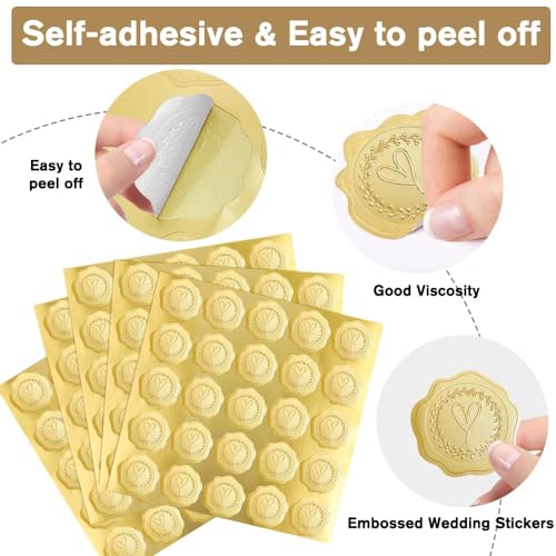 MTROYALDIA Gold Embossed Heart Stickers Self-Adhesive Heart Envelope Seal Wax Looking Stickers Labels for Wedding Party Invitations Valentine's Day Greeting Cards Party Favors Décor - Image 3
