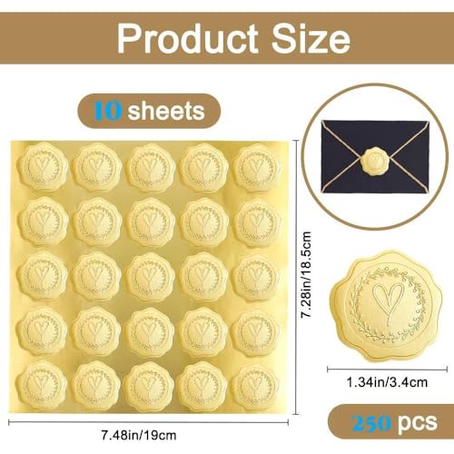 MTROYALDIA Gold Embossed Heart Stickers Self-Adhesive Heart Envelope Seal Wax Looking Stickers Labels for Wedding Party Invitations Valentine's Day Greeting Cards Party Favors Décor - Image 2
