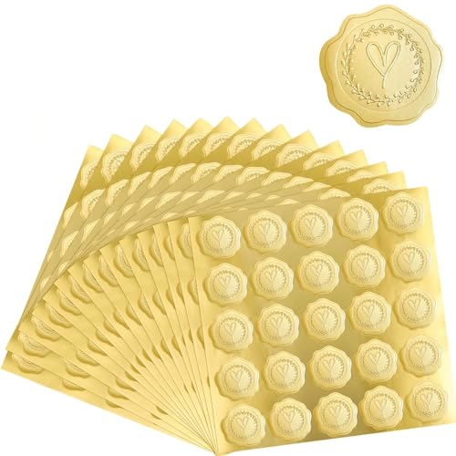 MTROYALDIA Gold Embossed Heart Stickers Self-Adhesive Heart Envelope Seal Wax Looking Stickers Labels for Wedding Party Invitations Valentine's Day Greeting Cards Party Favors Décor - Image 1