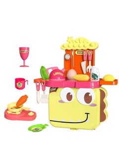 Swift 28 Pcs Tableware Kitchen Toy Dinosaur Design with Backpack Pretend Cooking Food Play Dinnerware Set Safe Cute Children Girl Toy Gift Fun Game Toy Kitchen Yellow  - Image 1