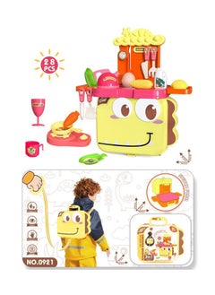 Swift 28 Pcs Tableware Kitchen Toy Dinosaur Design with Backpack Pretend Cooking Food Play Dinnerware Set Safe Cute Children Girl Toy Gift Fun Game Toy Kitchen Yellow  - Image 3